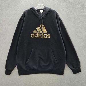 Adidas Men Sweatshirt XL Black Hoodie Logo Graphic Pockets Long Sleeve